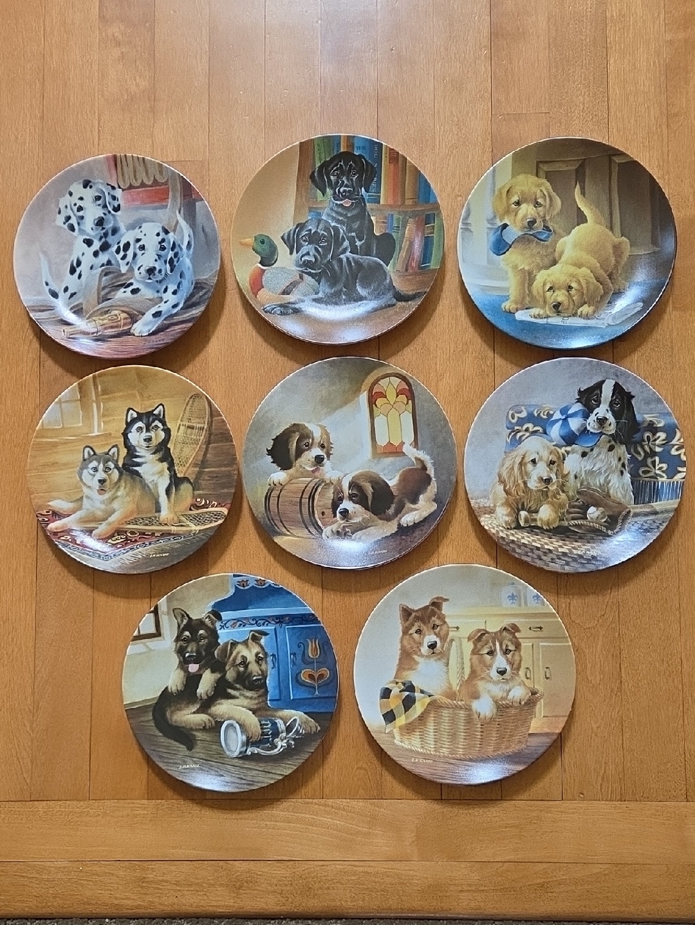 Set Of 8 Edwin Knowles IT'S A DOG'S LIFE Collector Plates By Lynn KAATZ puppies
